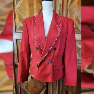 Vintage Dark Cherry Red Blazer Women 10 Preppy Nautical College Retro Statement